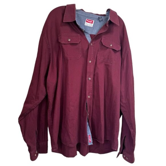 Wrangler Comfort Cotton Shirt Button Up Pockets Denim Long Sleeve Casual Top 3XL - Picture 2 of 15